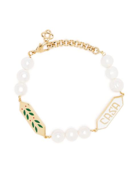 CASABLANCA logo-plaque pearl-embellished bracelet