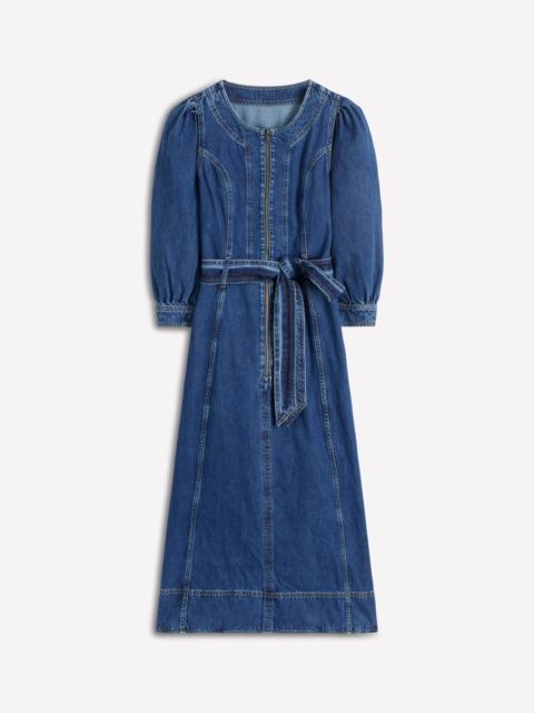 BODEN Zip Puff Sleeve Denim Dress-Dark Wash