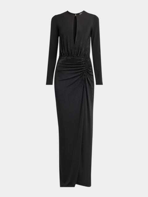 GIORGIO ARMANI Keyhole Long-Sleeve Crystal Draped Jersey Gown