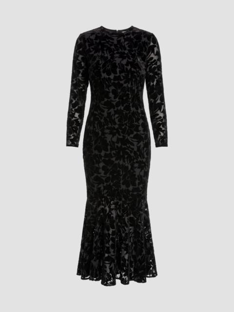MAC DUGGAL Women's Burnout Velvet Ruffle Hem Midi Dress - Black
