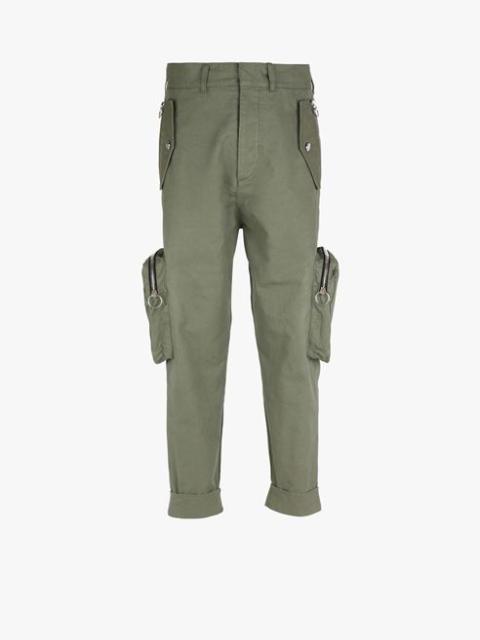 Balmain Wide-legged khaki cotton cargo pants