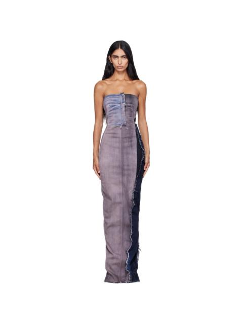 Rick Owens Pink & Navy Tower Bustier Denim Maxi Dress