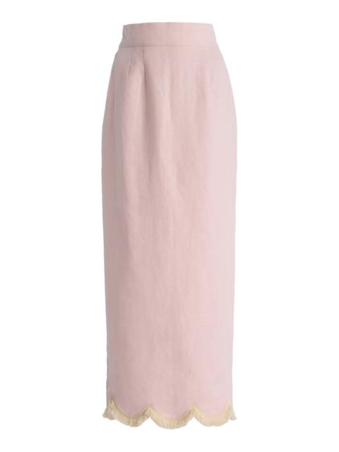 POSSE Exclusive Essie Fringed Linen Maxi Column Skirt pink