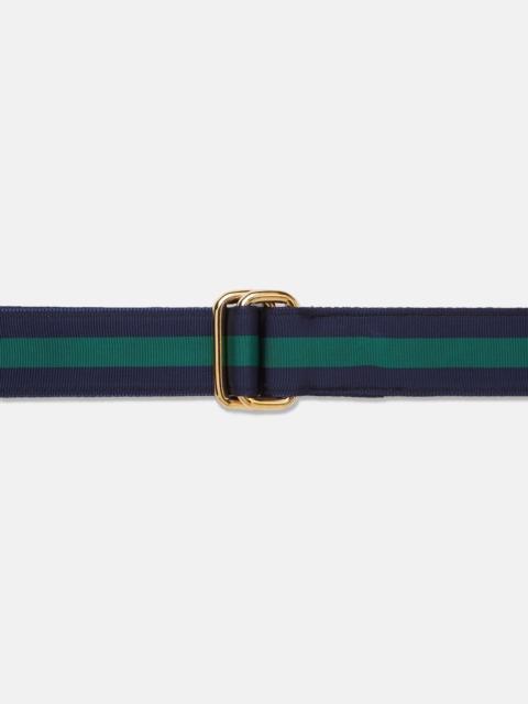 J. PRESS MADE-IN-USA NAVY & KELLY GREEN STRIPED GROSGRAIN RIBBON BELT