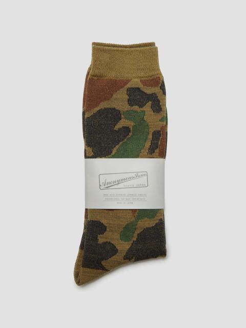 Nigel Cabourn Anonymous Ism Camo Crew Sock in Army