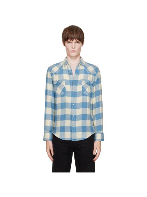 RRL by Ralph Lauren Blue Slim Fit Indigo Plaid Western Shirt