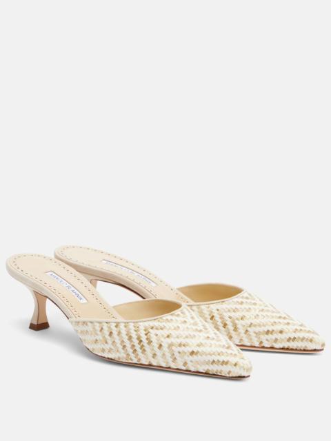 Manolo Blahnik Carolyne leather-trimmed woven mules