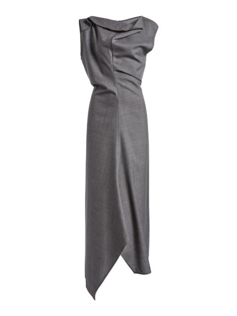 Victoria Beckham Draped Wool Midi Dress light grey