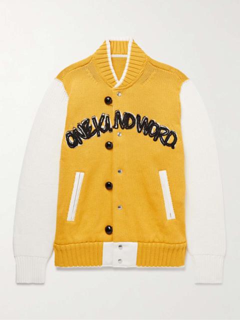 sacai + Eric Haze Embroidered Cotton-Blend and Leather Varsity Jacket
