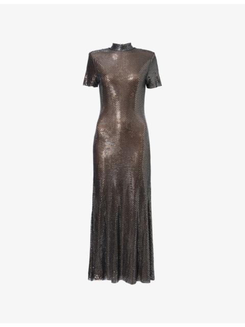 self-portrait Rhinestone Short-Sleeves Stretch-Woven Midi Dress