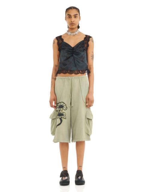 Collina Strada OLIVE TWIN FLOWERS CARGO SWEATSHORTS