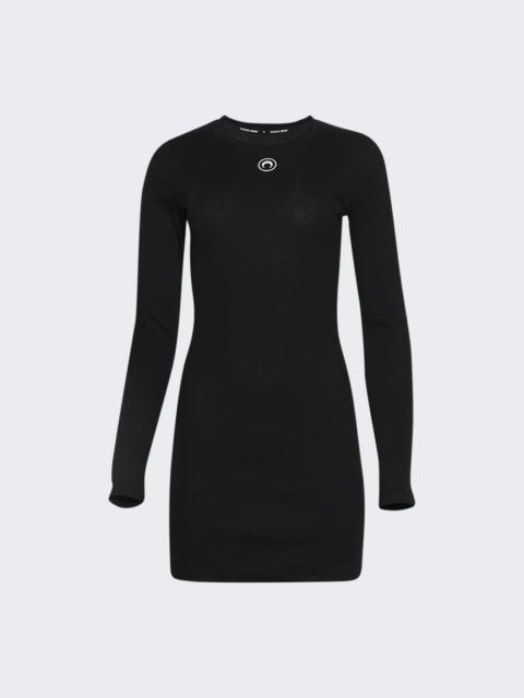 Marine Serre Moon Logo Ribbed Jersey Mini Crewneck Dress Black