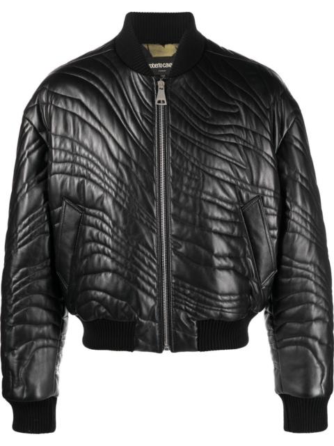 Roberto Cavalli stripe-quilted leather bomber jacket