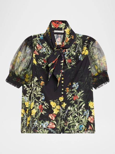 Alice + Olivia Brentley Tie-Neck Floral Blouse