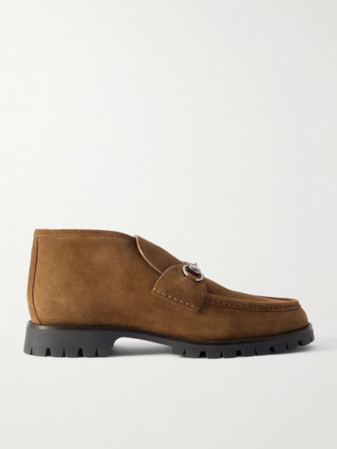GUCCI Horsebit-Embellished Suede Boots Brown