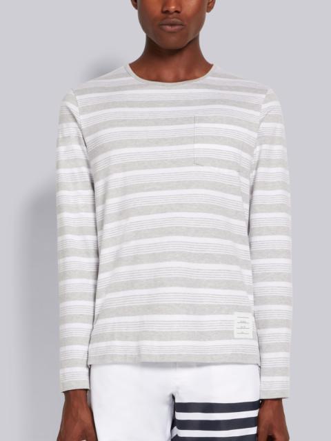 Thom Browne Pastel Grey Striped Jersey Long Sleeve Pocket Tee