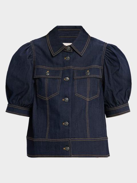 Cinq à Sept Leonie Puff-Sleeve Denim Jacket