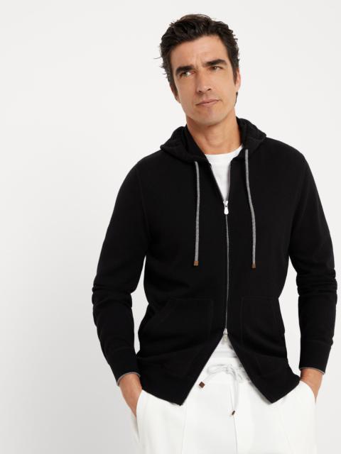Cashmere sweatshirt-style cardigan with hood