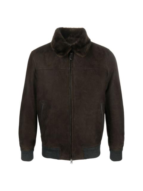 Brioni shearling-collar leather jacket