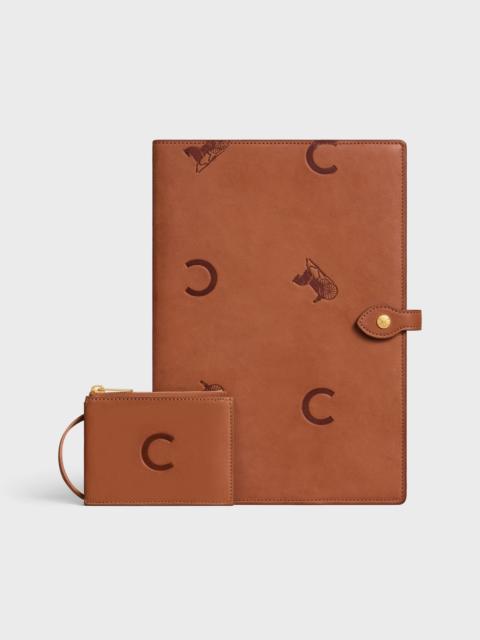CELINE LARGE NOTEBOOK COVER WITH POUCH IN STAMPED NATURAL CALFSKIN