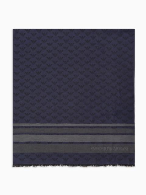 EMPORIO ARMANI Modal-blend jacquard stole with all-over eagle