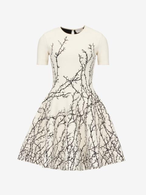 Women's Thorn Branches Mini Dress in Ivory/black
