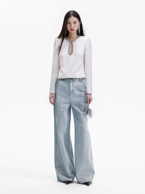 self-portrait Cream Crepe Diamante Top