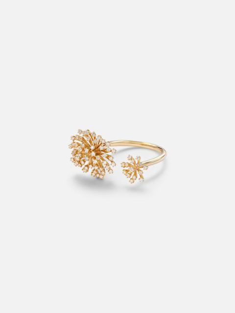 Burst Flower 14kt gold ring with diamonds