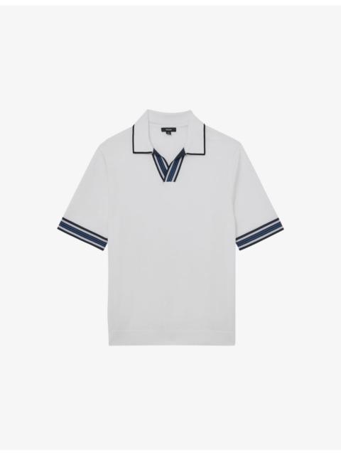 REISS Poole Striped-Trim Stretch-Knit Polo Shirt