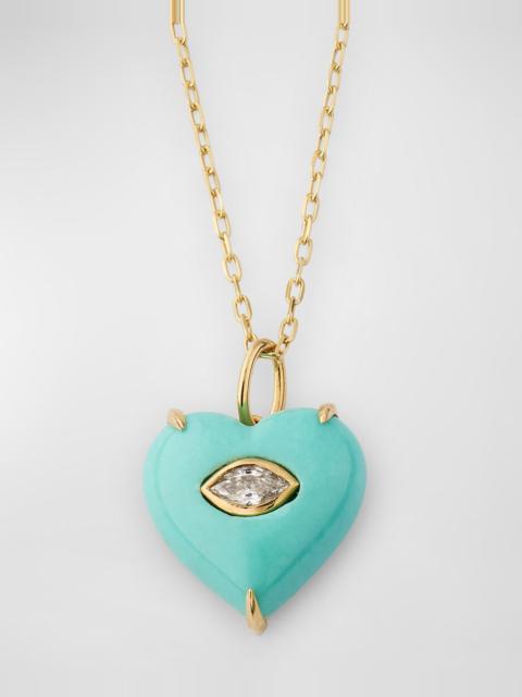 SYDNEY EVAN Carved Marquise Bezel Heart Charm Necklace with Light Square Chain, 18"L