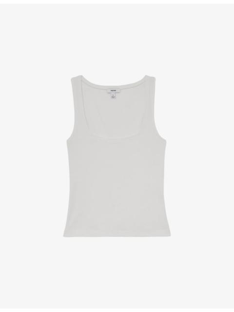 REISS Riva Square-Neck Ribbed Stretch-Cotton Vest