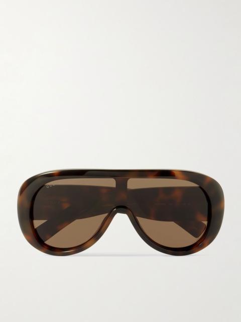 GUCCI Shield Aviator-Style Tortoiseshell Acetate Sunglasses Tortoiseshell