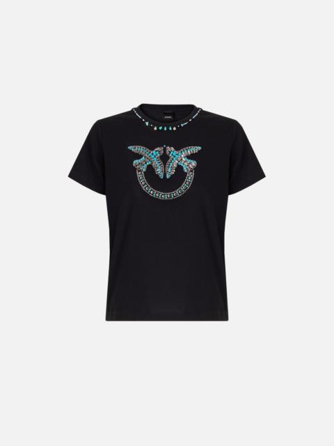 PINKO T-SHIRT WITH LOVE BIRDS JEWEL MAXI EMBROIDERY