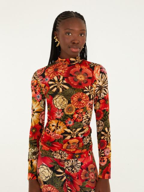 Black Flowershop Ruched Waist Jersey Blouse