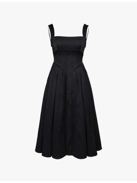 House of CB Isabeau Square-Neck Satin Midi Dress