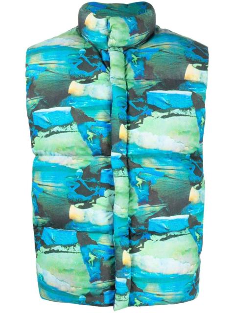 printed quilted puffer gilet