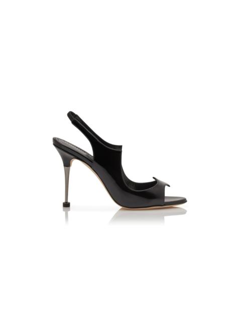 Manolo Blahnik Black Patent Leather Slingback Sandals