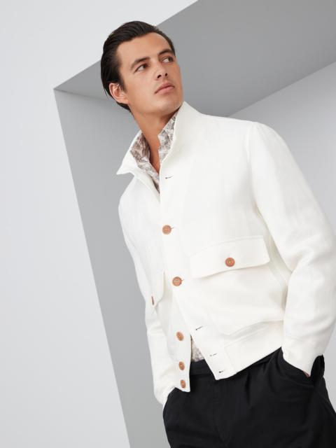 Linen, wool and silk diagonal outerwear jacket