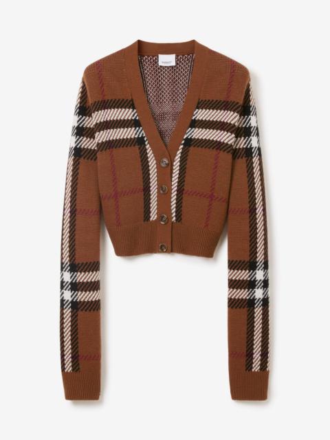 Burberry Check Wool Jacquard Cropped Cardigan