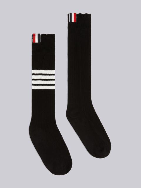 Black Cotton Lace 4-Bar Mid-calf Socks