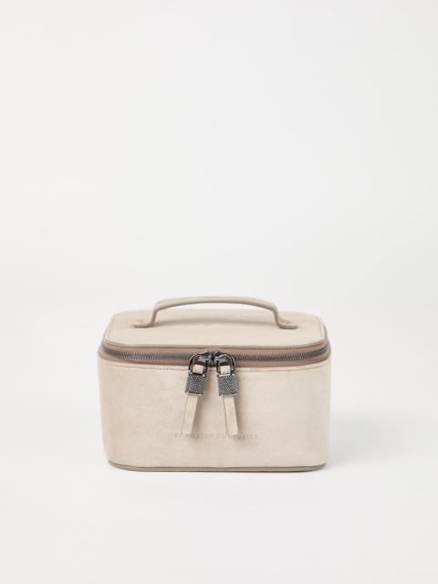 Brunello Cucinelli Suede jewelry box with shiny zipper pull