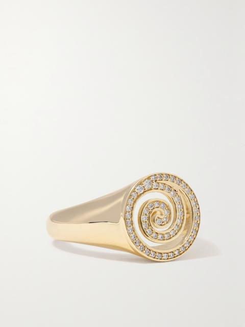 SYDNEY EVAN Spiral 14-karat Gold Diamond Signet Ring
