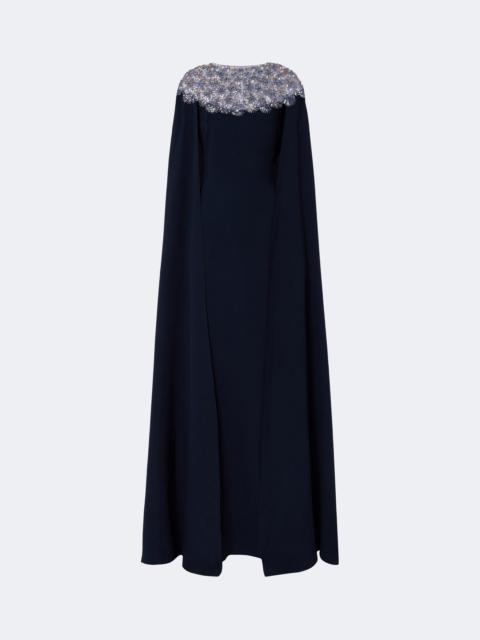 Oscar de la Renta Embellished caped silk-blend gown