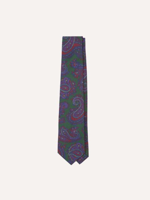 Drake's Green Large Paisley Print Madder Silk Self-Tipped Tie