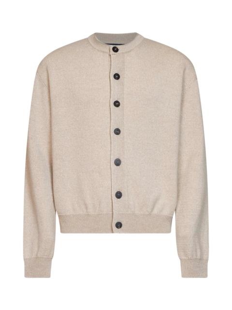 JACQUEMUS Light beige merino wool knit The Moulin logo cardigan