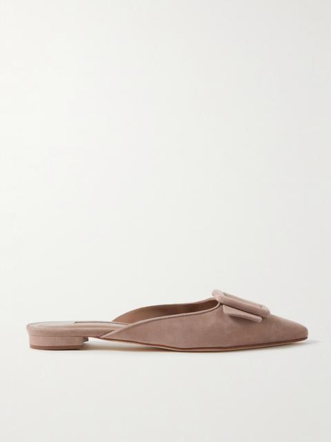 Manolo Blahnik Maysale Buckled Suede Point-toe Flats