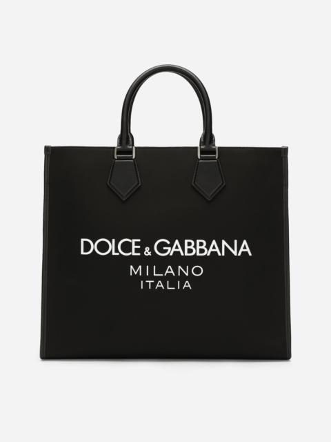 Large nylon shopper with rubberized logo