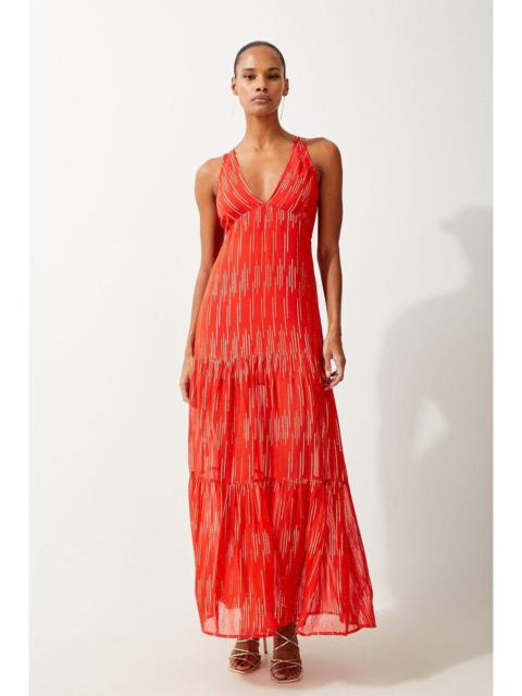 KAREN MILLEN Strappy Metallic Viscose Georgette Beach Dress