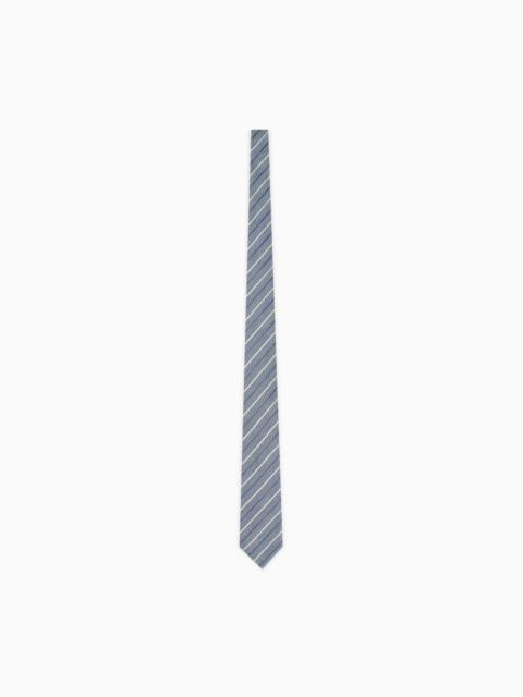 EMPORIO ARMANI TIE WITH A DIAGONAL STRIPE PATTERN IN LINEN AND SILK