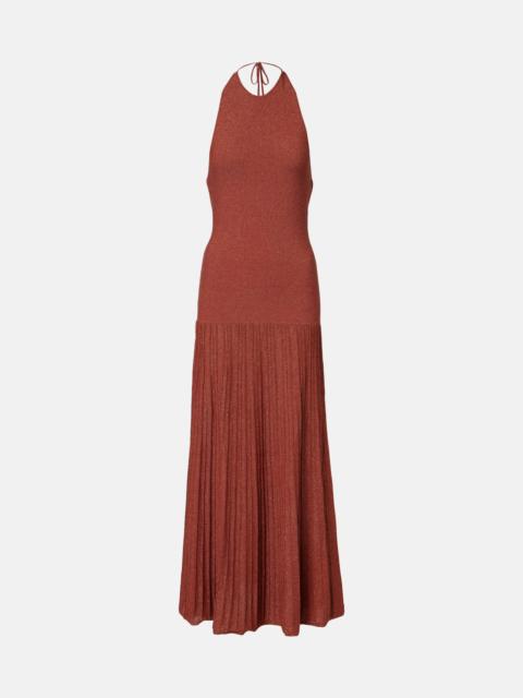 FAITHFULL Plissé halterneck cotton-blend maxi dress